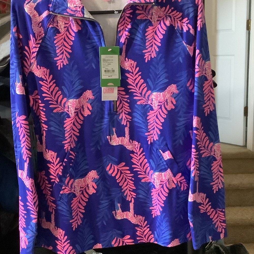 Lilly Pulitzer Blue and Pink Skipper popover, 1/2 zip,‎ new, XS